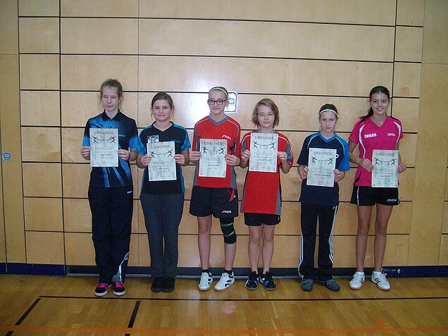 Schülerinnen A Doppel: Jennifer Frick – Tabea Wolff – Tabea Reichert – Leticia Wriedt – Lisa Marie Gress – Nadja Schätzlein